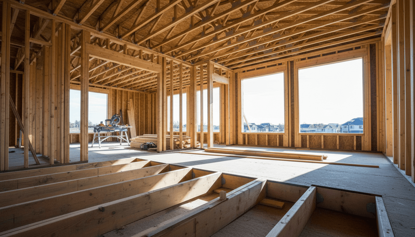 Interior renovation site in Toronto with exposed framing and construction materials